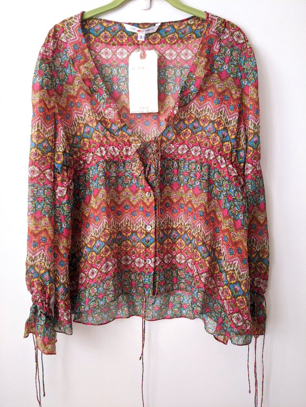 Diane von Furstenberg DVF NEW Silk Chiffon Bohemian Blouse Size 2